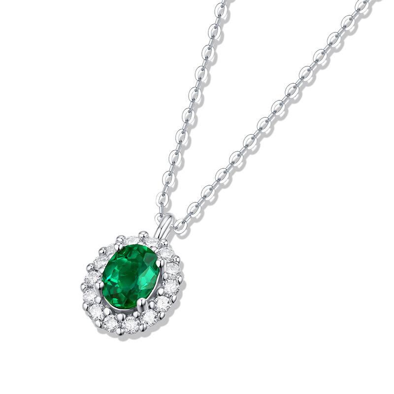1.5Ct Emerald Green Sterling Silver Necklace