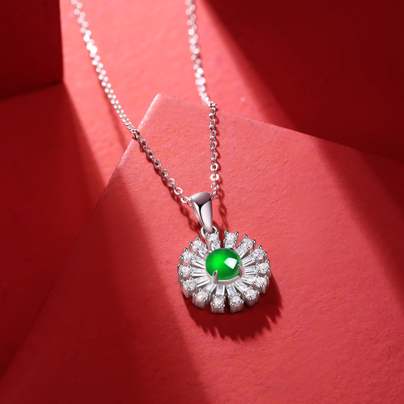 Jade Flower Sterling Silver Necklace
