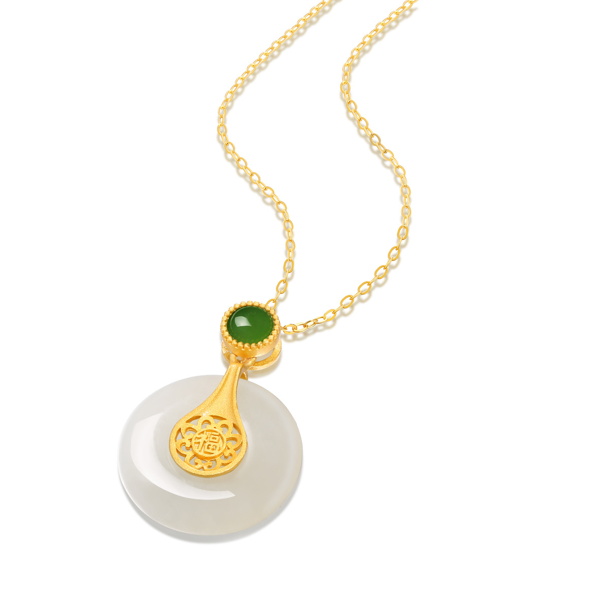 18K Gold Plated Fashion Hetian Jyufu Button Sterling Silver Necklace