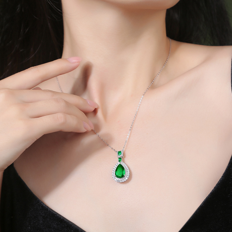 Green Emerald Pendant Sterling Silver Necklace