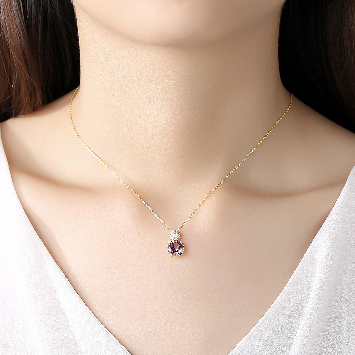 Purple Morganstone Pendant With Clavicle Chain In Sterling Silver Necklace