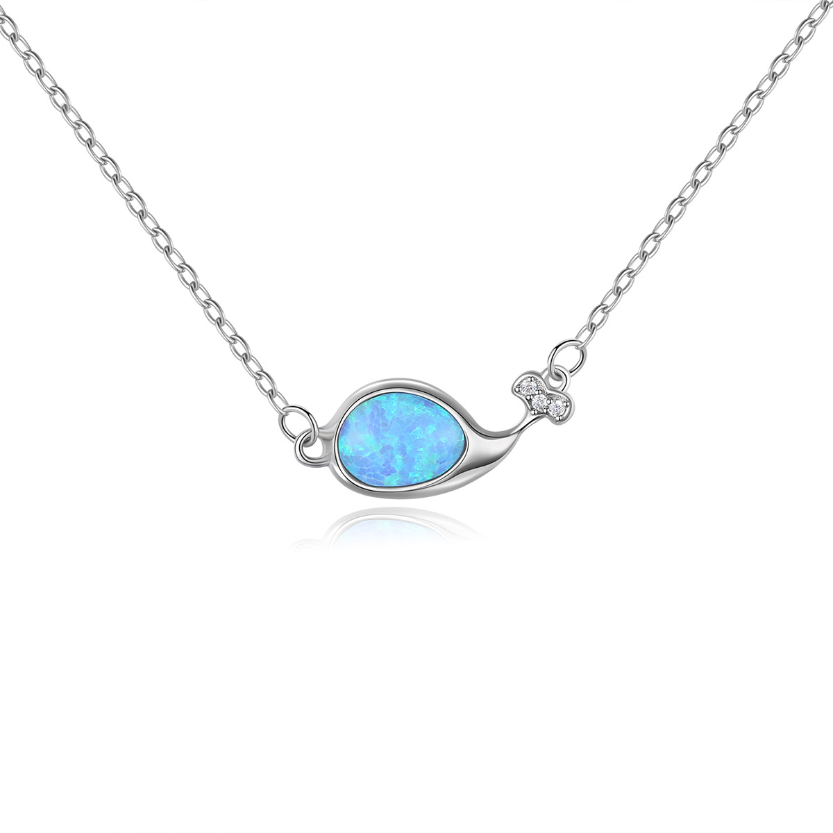 Blue Opal Whale Sterling Silver Necklace