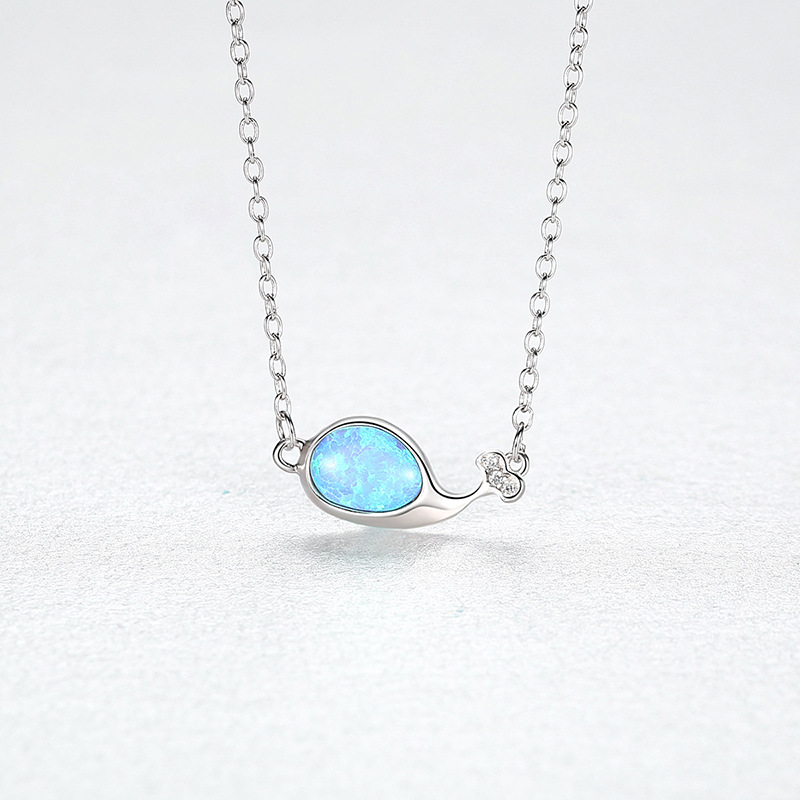 Blue Opal Whale Sterling Silver Necklace