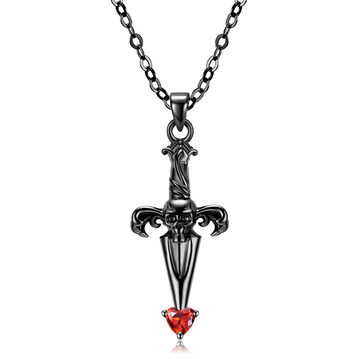 Cross Sword Pierced Heart Sterling Silver Pendant Necklace