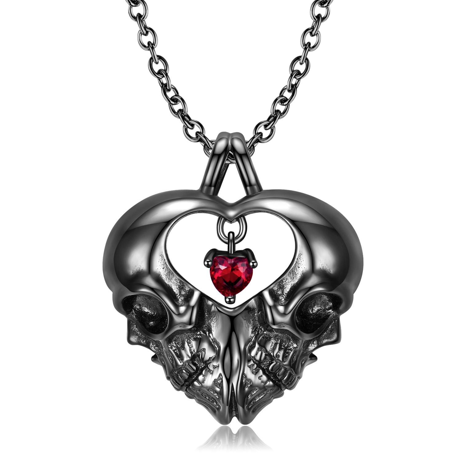 Skull Heart Halloween Sterling Silver Pendant Necklace