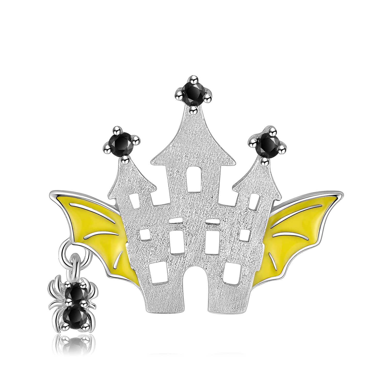 Cute Bat Castle Sterling Silver Pendant Necklace