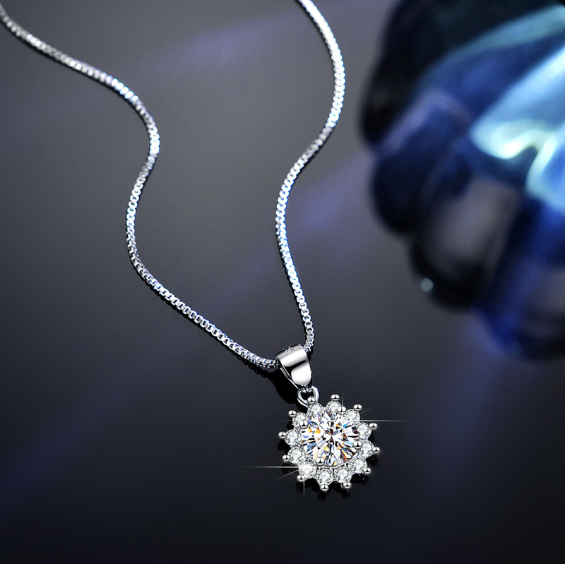 .8 Ct Moissanite Diamond Sun Pendant Sterling Silver Necklace