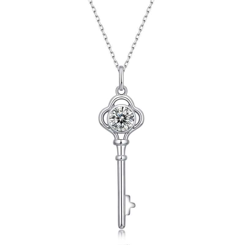 1 Ct Moissanite Diamond Key Sterling Silver Necklace