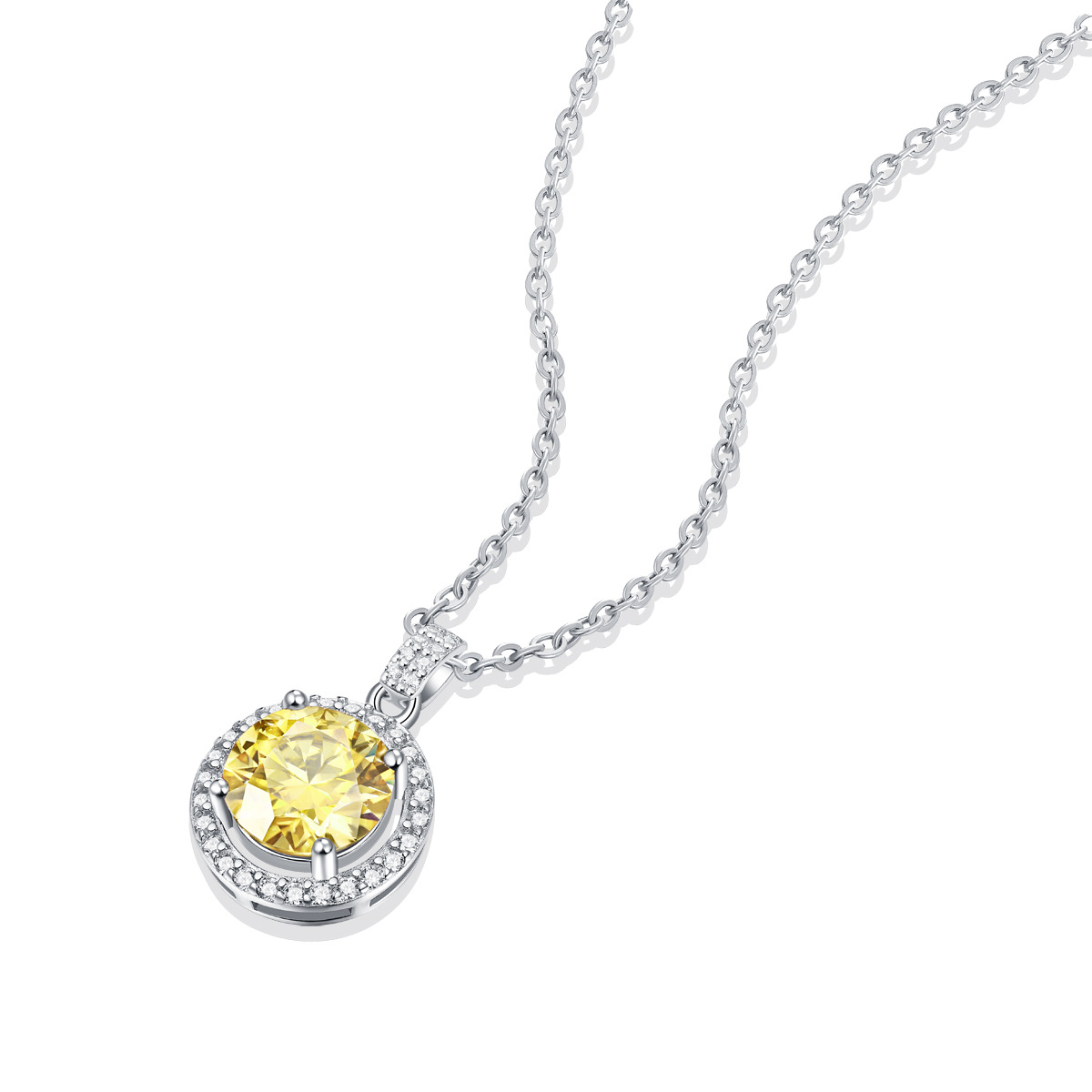 1 Ct Yellow Moissanite Sparkling  Sterling Silver Necklace