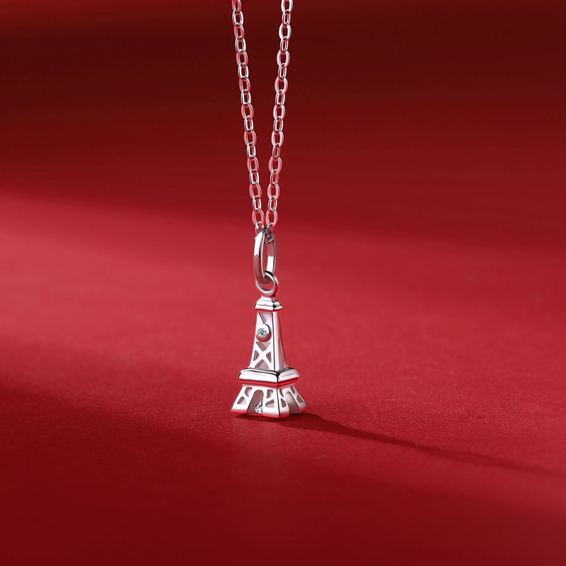 .3Ct Moissanite Eiffel Tower Sterling Silver Necklace