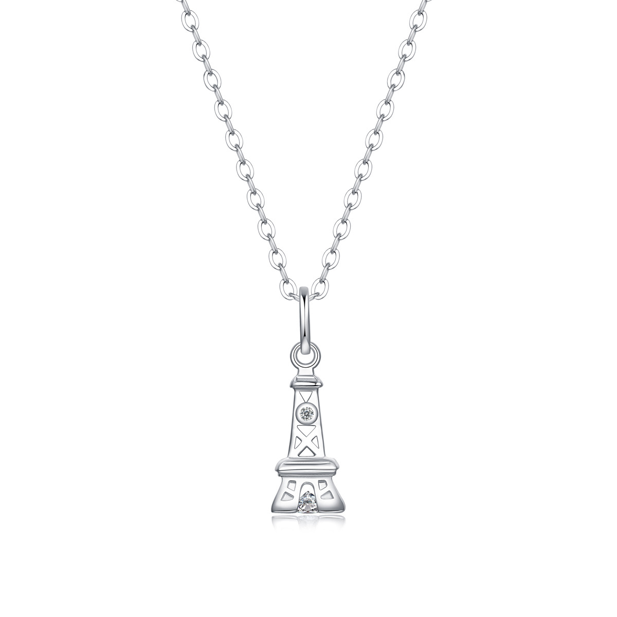 .3Ct Moissanite Eiffel Tower Sterling Silver Necklace