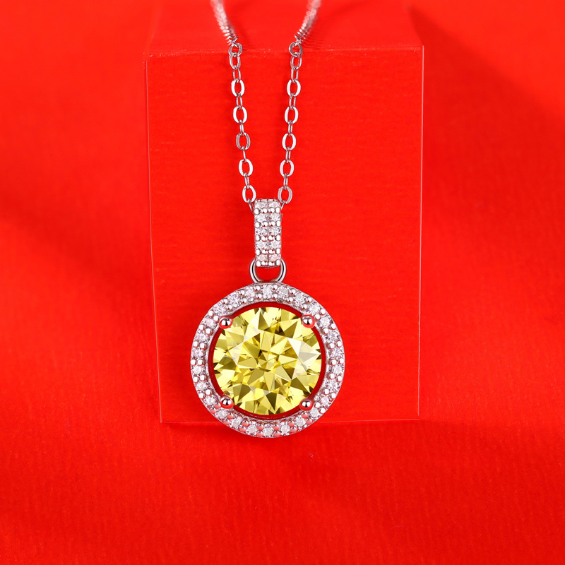 1Ct Moissanite Round Cake Yellow Sterling Silver Necklace