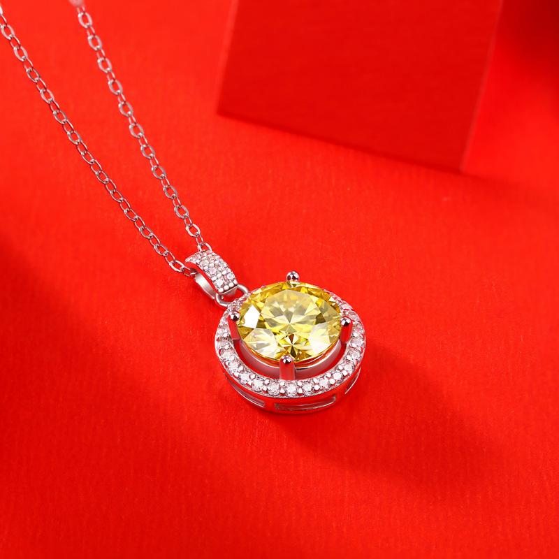 1Ct Moissanite Round Cake Yellow Sterling Silver Necklace