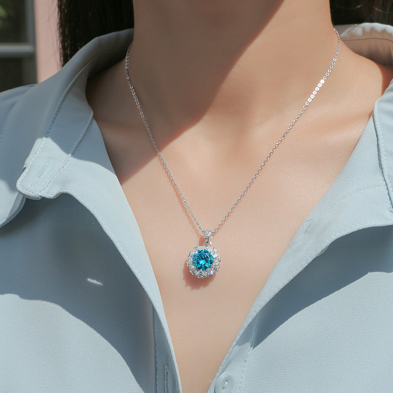1Ct Moissanite Blue Sterling Silver Necklace