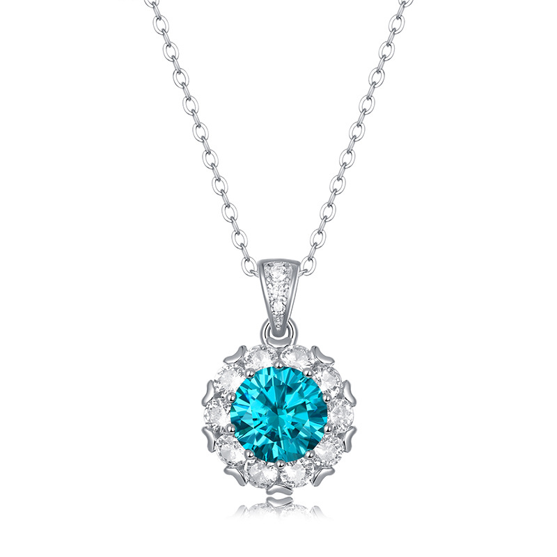 3Ct Moissanite Blue Sterling Silver Necklace