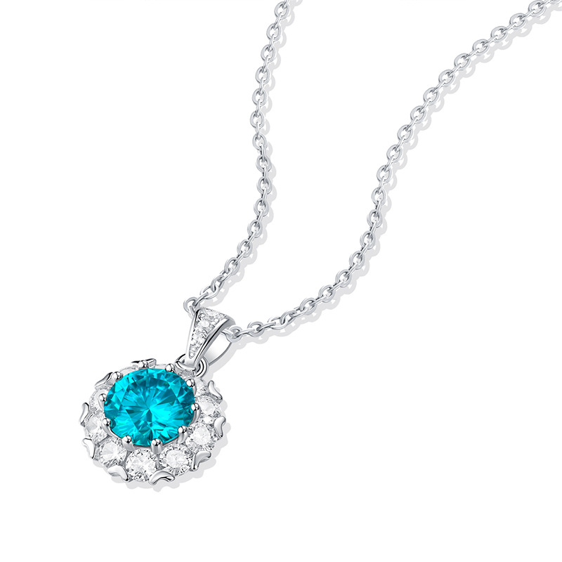 3Ct Moissanite Blue Sterling Silver Necklace