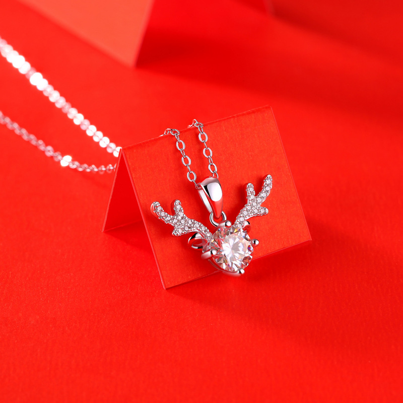 1Ct Moissanite Deer Head Sterling Silver Necklace