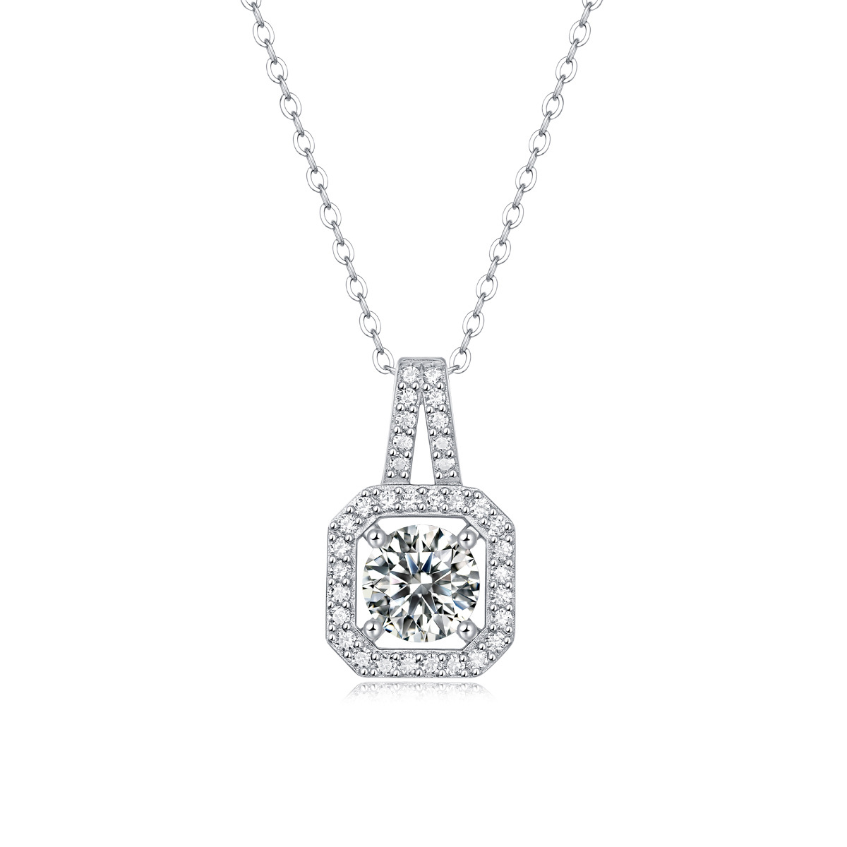 1Ct Squzre Moissanite Sterling Silver Necklace