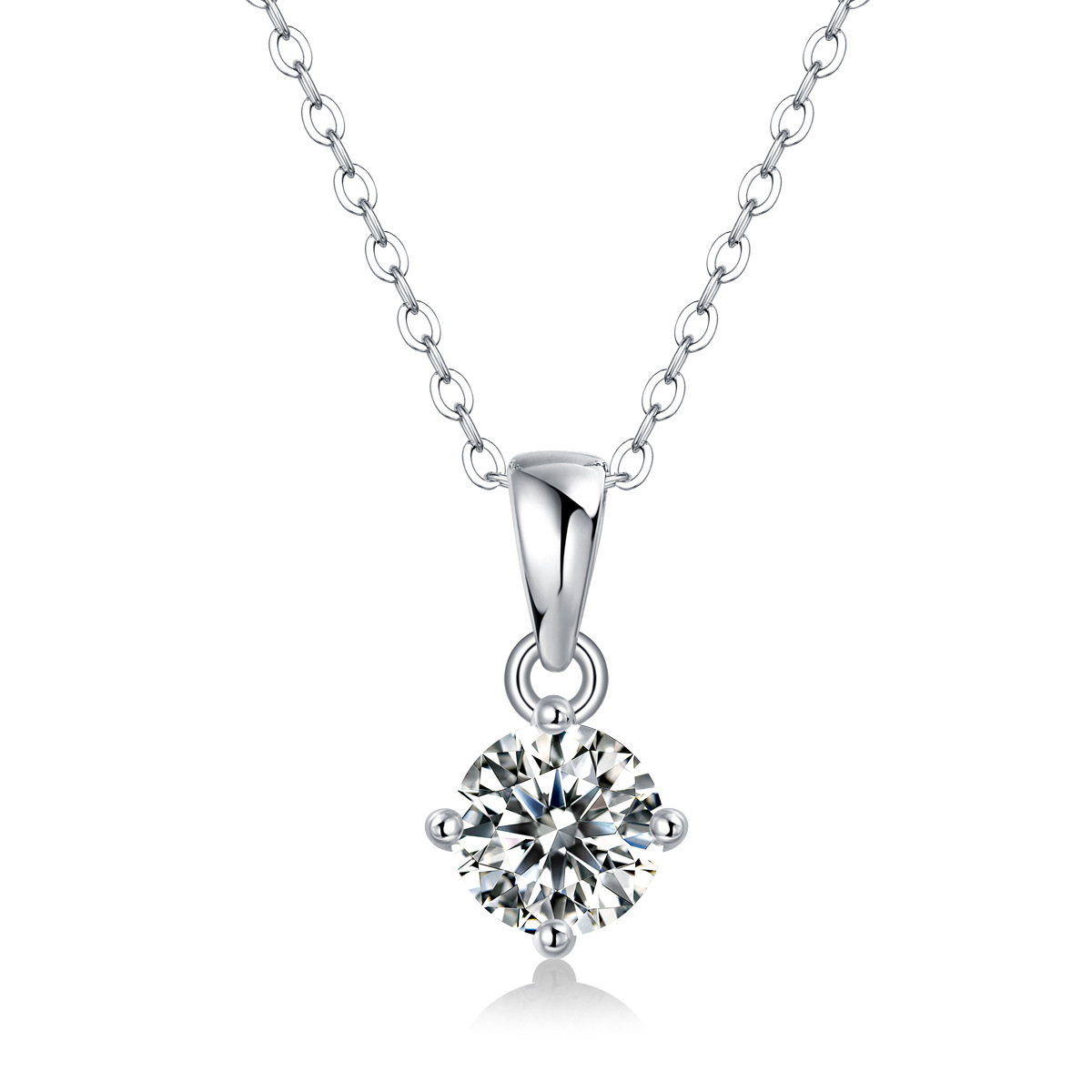 1Ct Moissanite Four-Claw Clavicle Sterling Silver Necklace