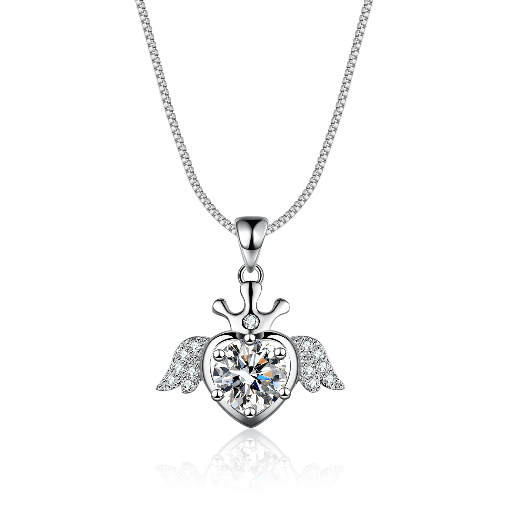 1Ct Moissanite Sweet Angel Wing Sterling Silver Necklace