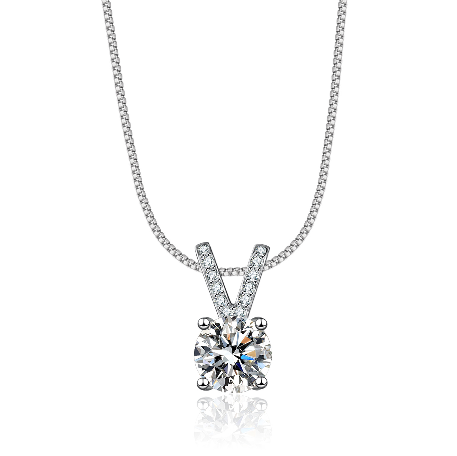1Ct Moissanite V-Shaped Sterling Silver Necklace