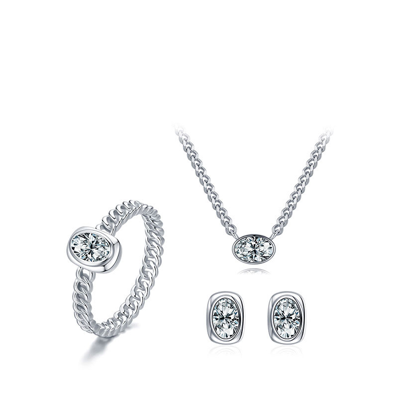 Cz Engagement Wedding Sterling Silver Necklace Set