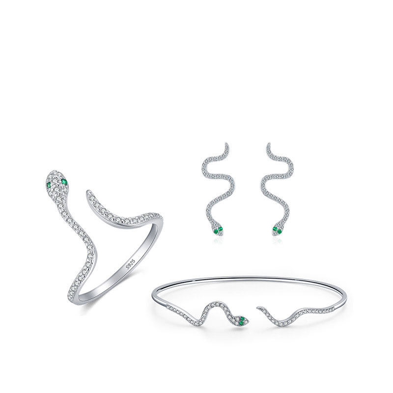 Cz Snake Ring Earring Bracelet Sterling Silver Set