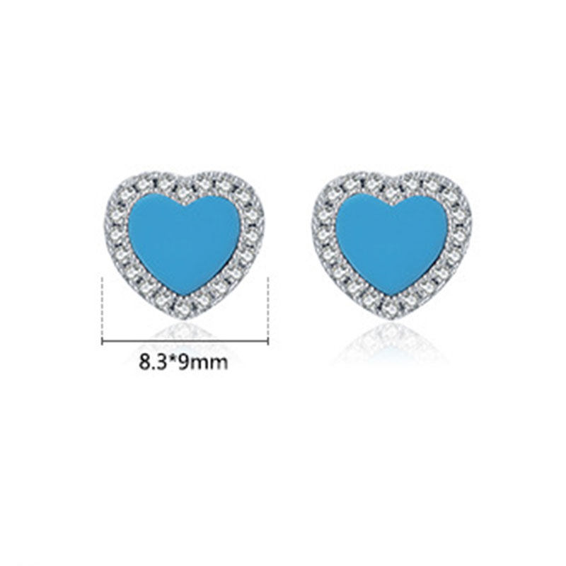 Cz Euroheart Turquoise Sterling Silver Ring Necklace Earring Set