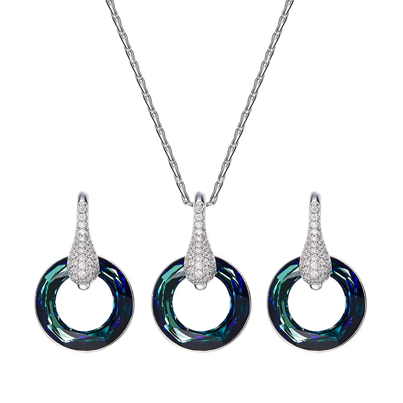 Crystal Wheel of Fortune Sterling Silver Necklace Earring Set