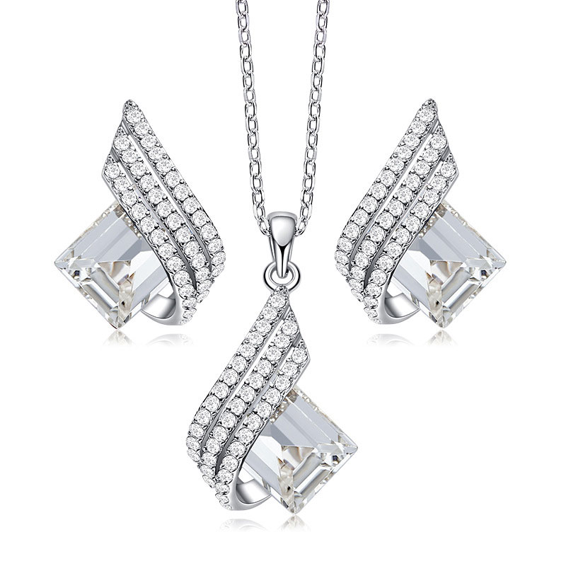 Personality Crystal Sterling Silver Necklace Earring Set