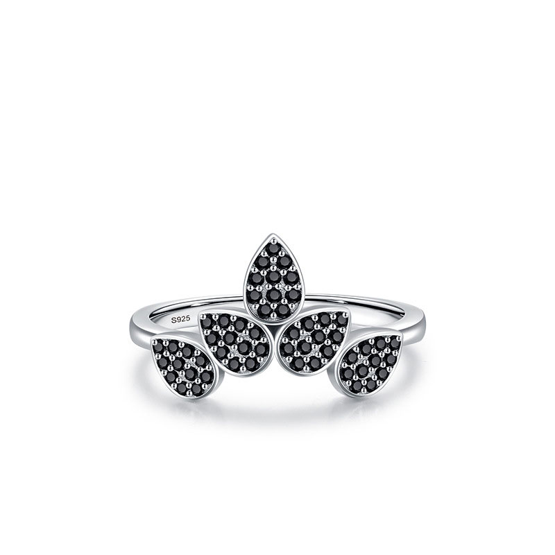 Cz Black Leaf Shape Sterling Silver Necklace Ring Set