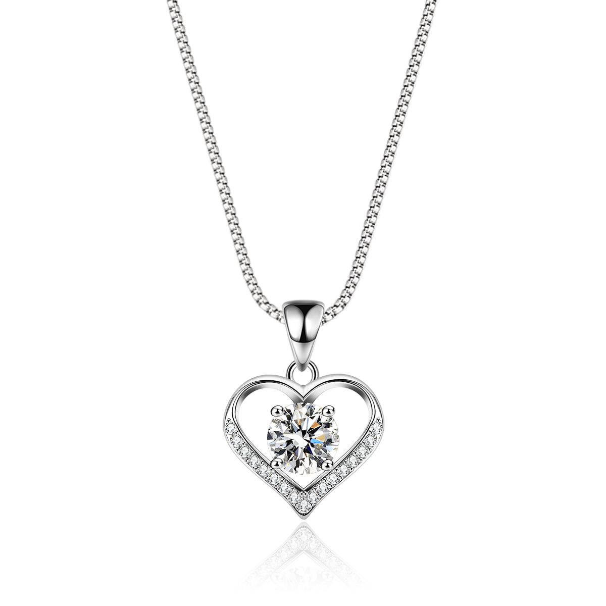 Heart-Shaped Pendant Sterling Silver Cz Clavicle Necklace