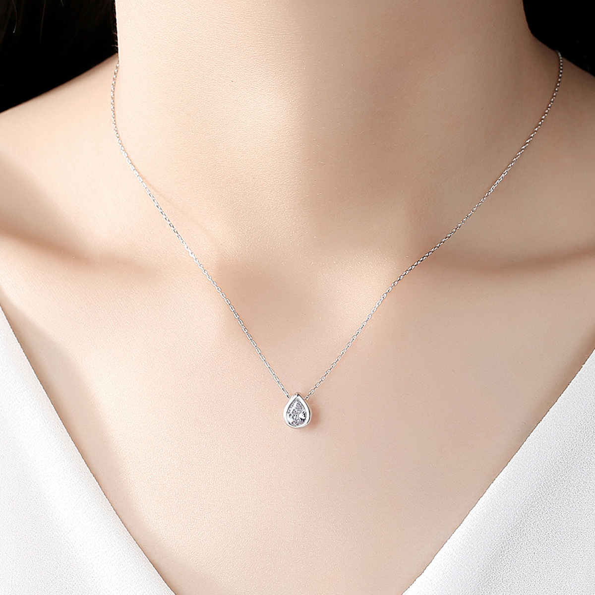 18K Gold Platted Micro-Set Cz Drop Sterling Silver Pendant Necklace