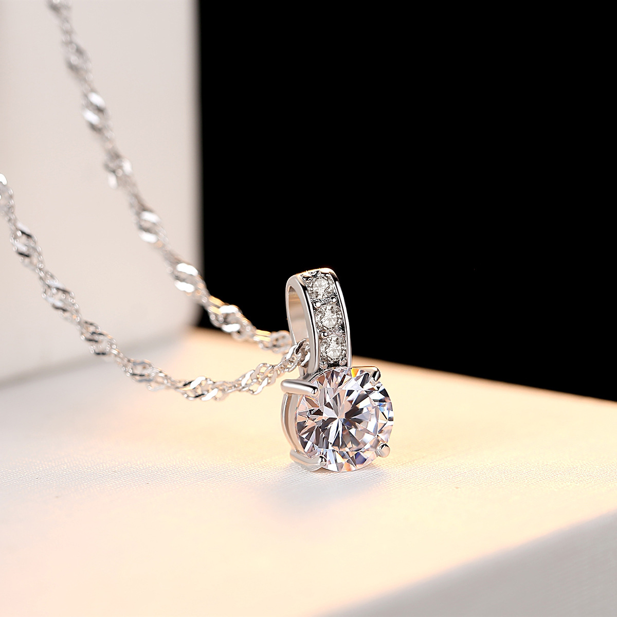 Sparkling Sterling Silver Cz Clavicle Necklace