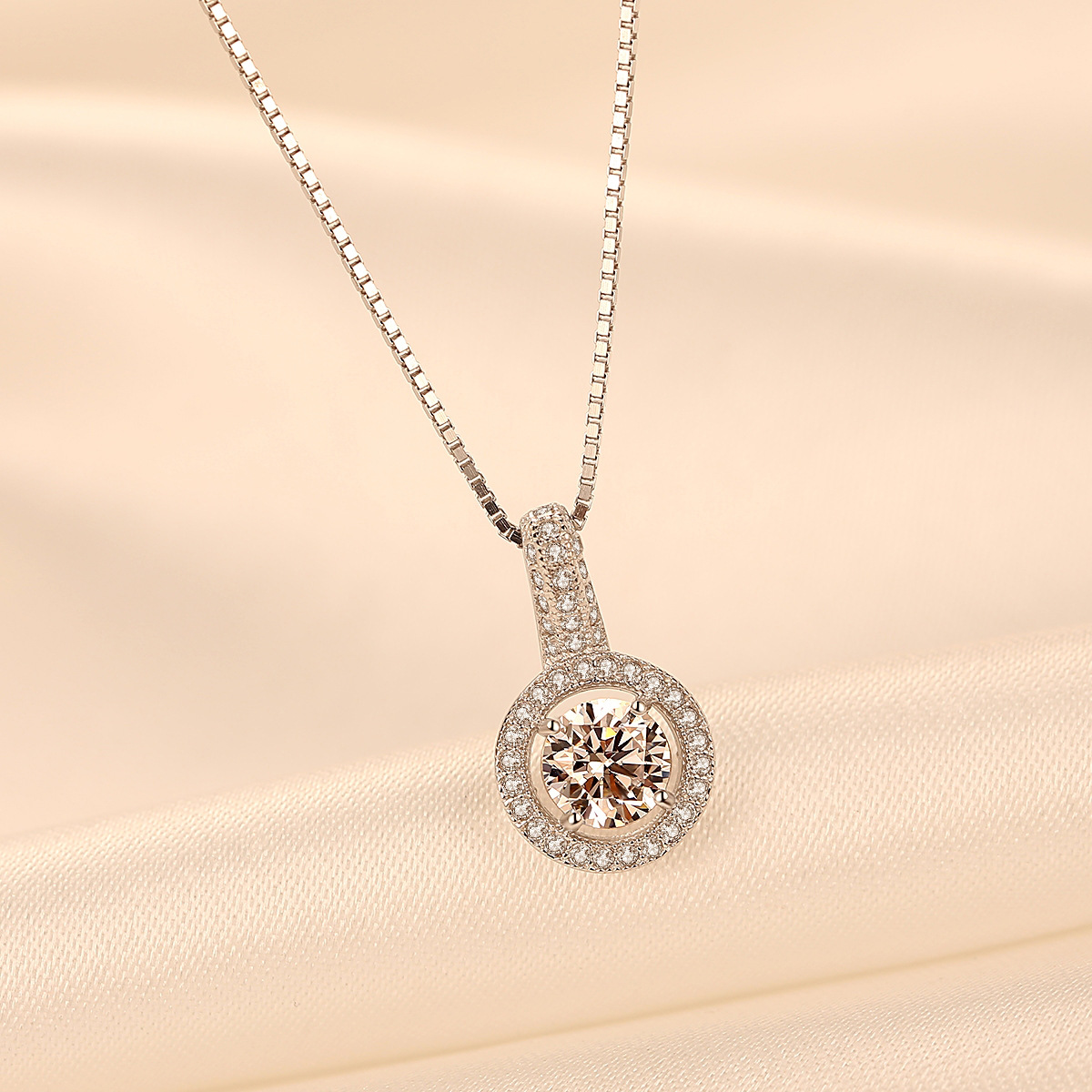 Micro Cz Crystal Pendant Sterling Silver Necklace