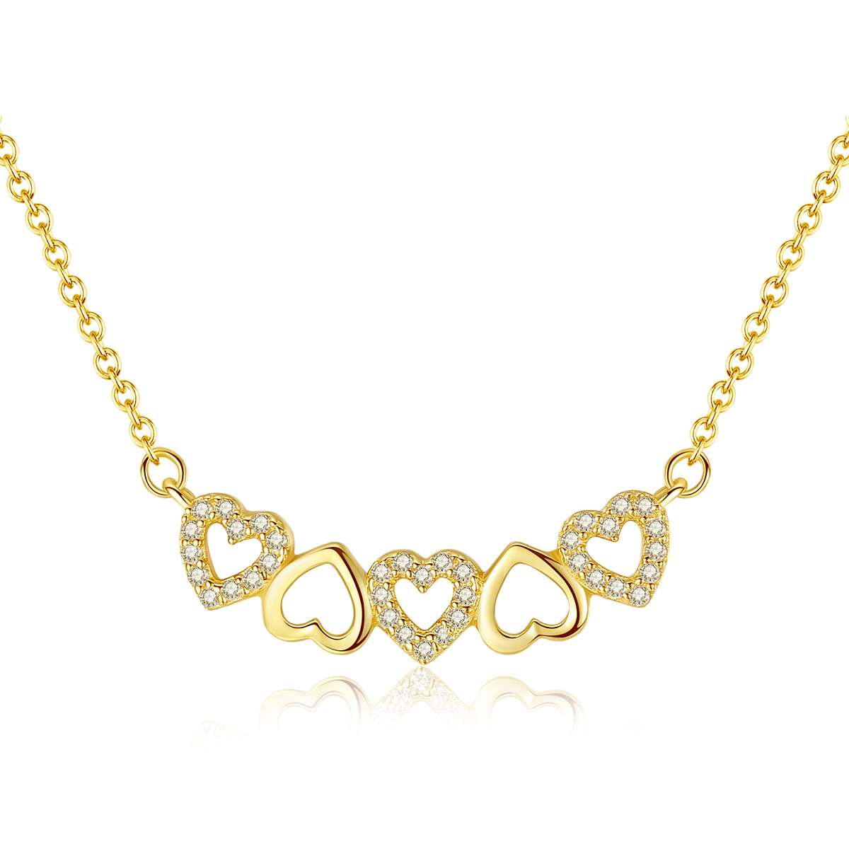 18K Gold Plated Heart With 3A Cz Sterling Silver Necklace