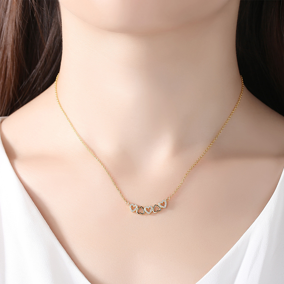18K Gold Plated Heart With 3A Cz Sterling Silver Necklace
