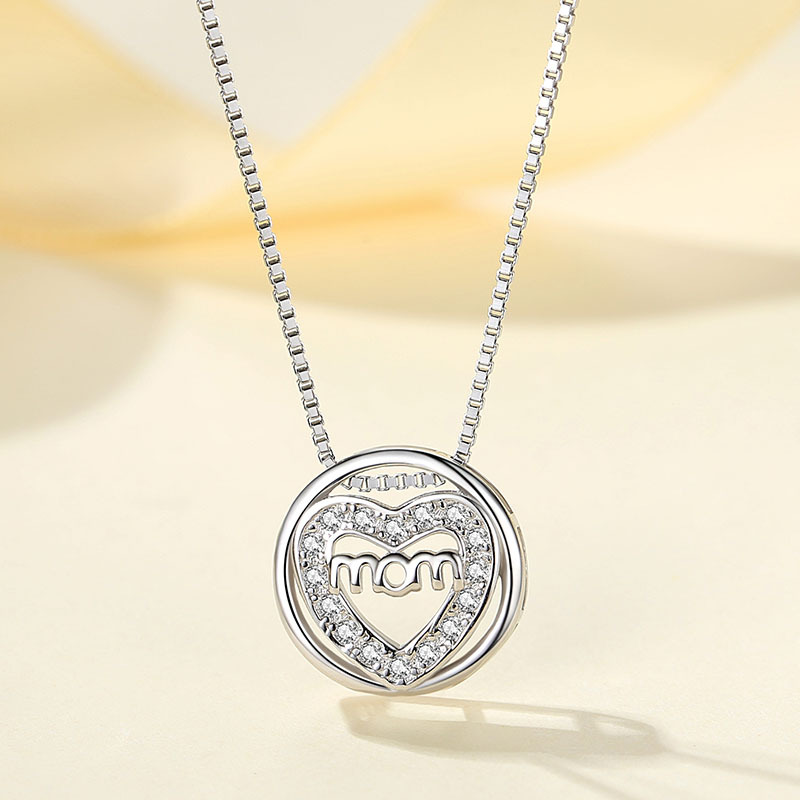 Cz Mom Love Pendant Sterling Silver Necklace
