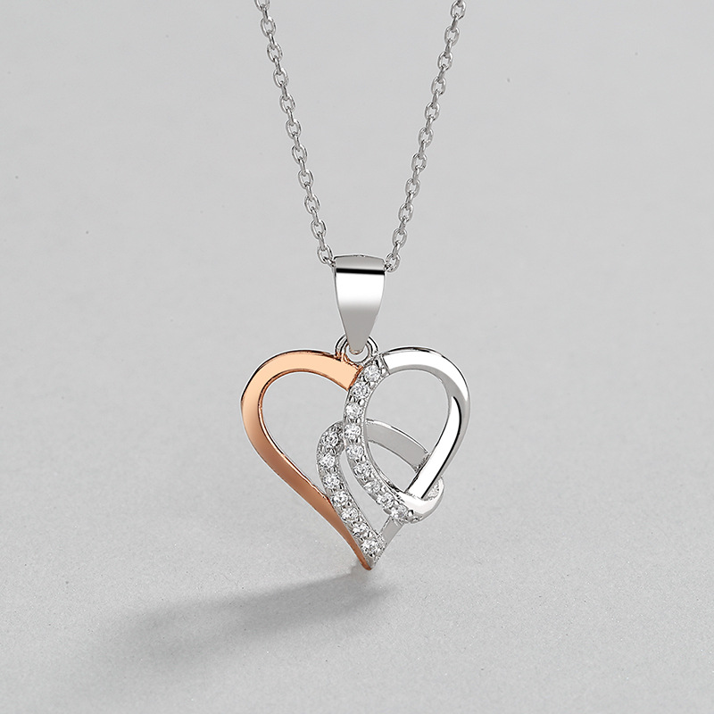 Two color Love Pendant Sterling Silver Necklace