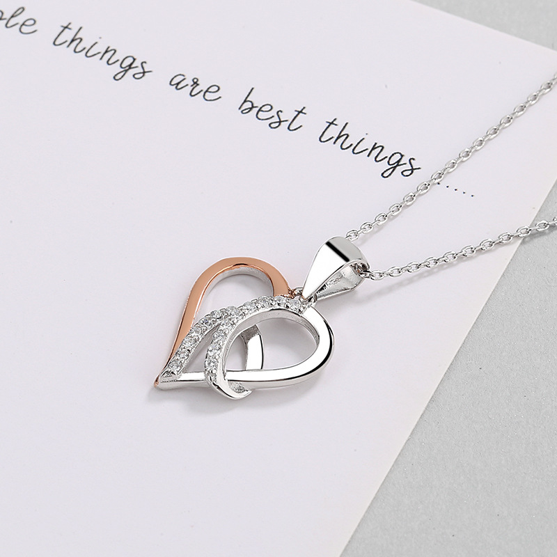 Two color Love Pendant Sterling Silver Necklace