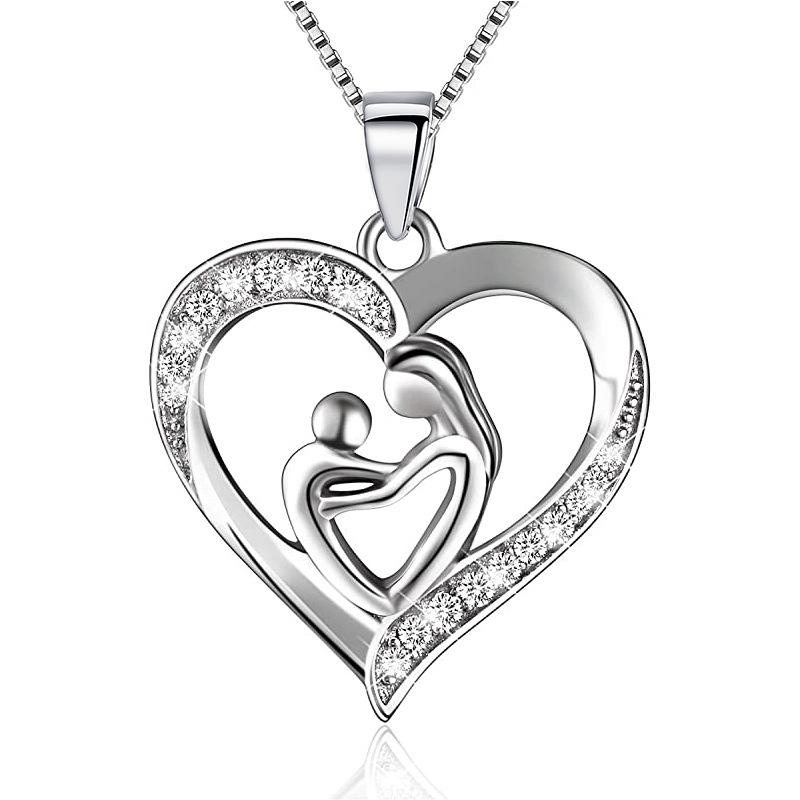 925 Sterling Silver Mother and Child Horse Head Heart Charms Pendant Necklace 