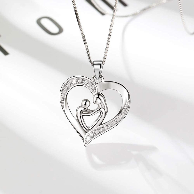 Mother with Child Heart Pendant Sterling Silver necklace