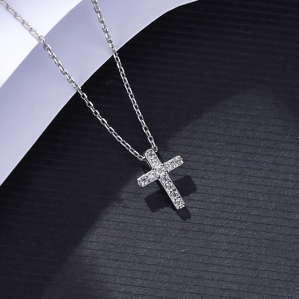 Rhodium Plated Cross Sterling Silver Chain Pendant Necklace