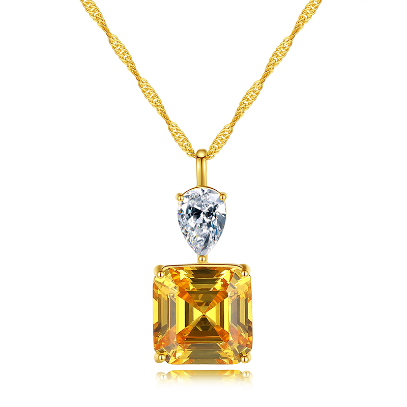 18K Gold Plated Square Pagoda sterling Silver Pendant Necklace