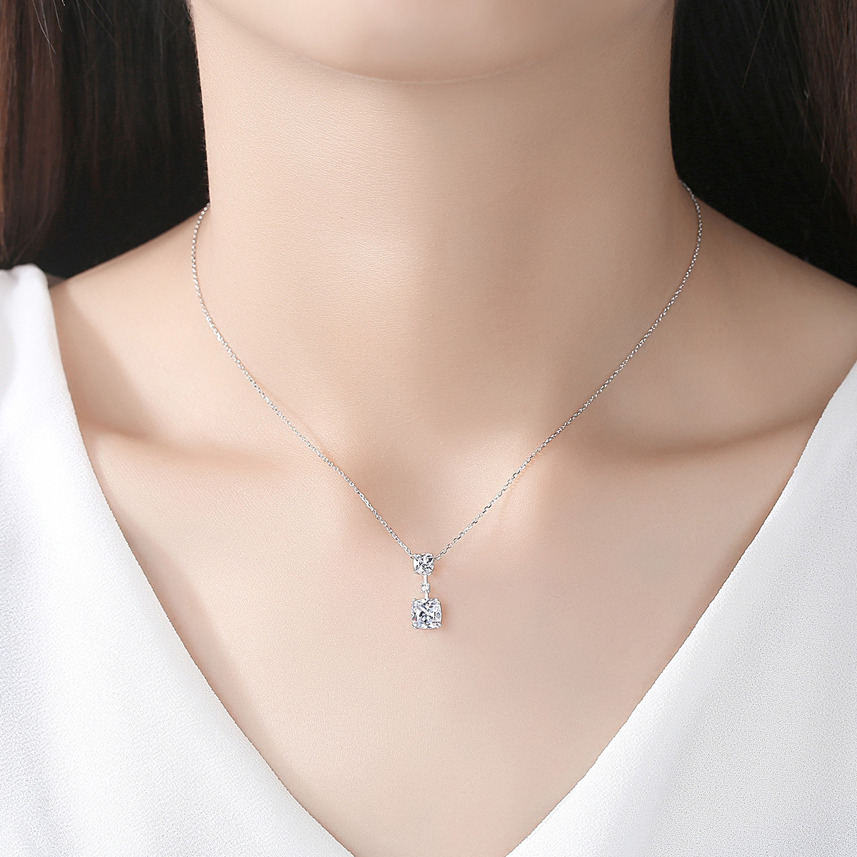 Rhodium Plated Crystal Sterling Silver Pendant Necklace