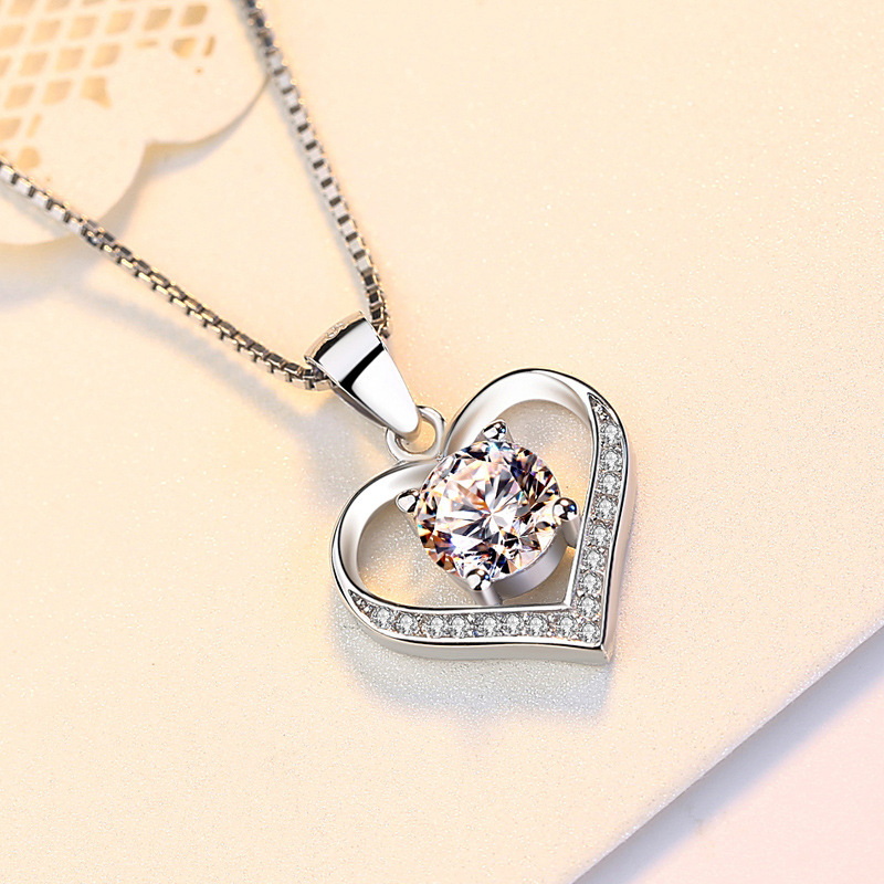 Rhodium Plated Cz Heart Pendant Sterling Silver Necklace