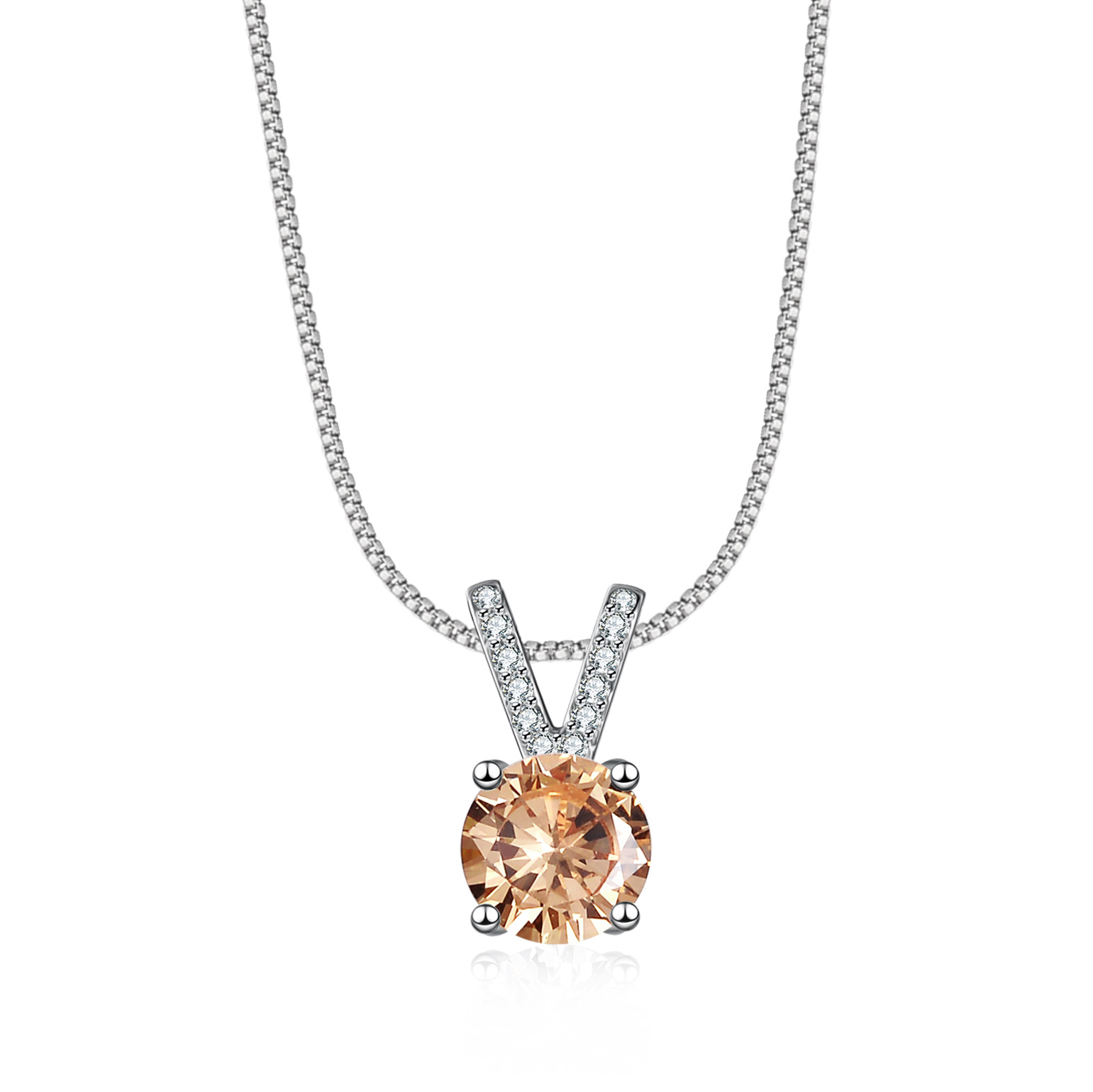 Cz Champagne Colored Gem Sterling Silver Pendant Necklace