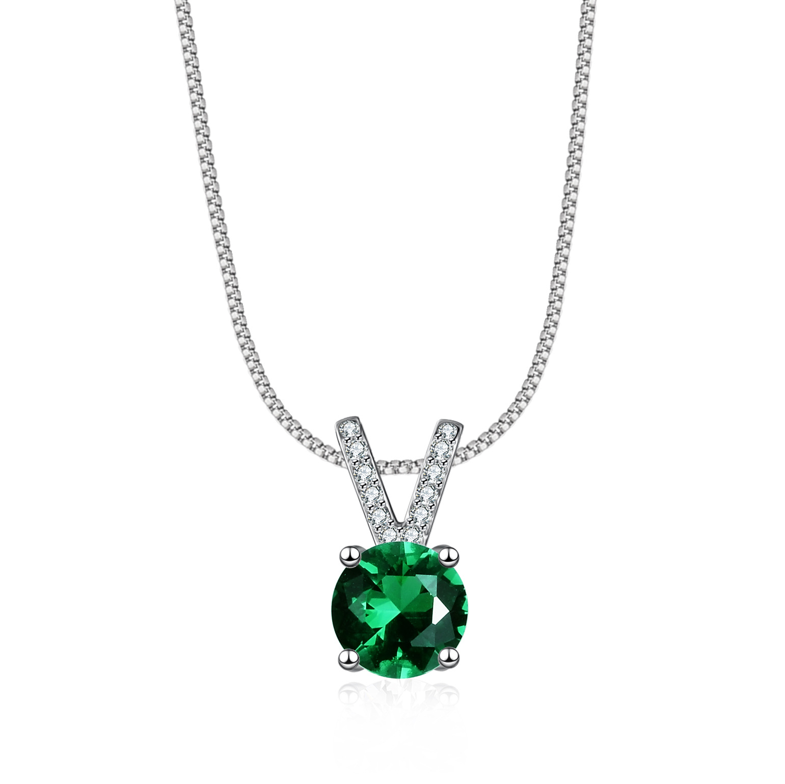 Cz Green Colored Gem Sterling Silver Pendant Necklace