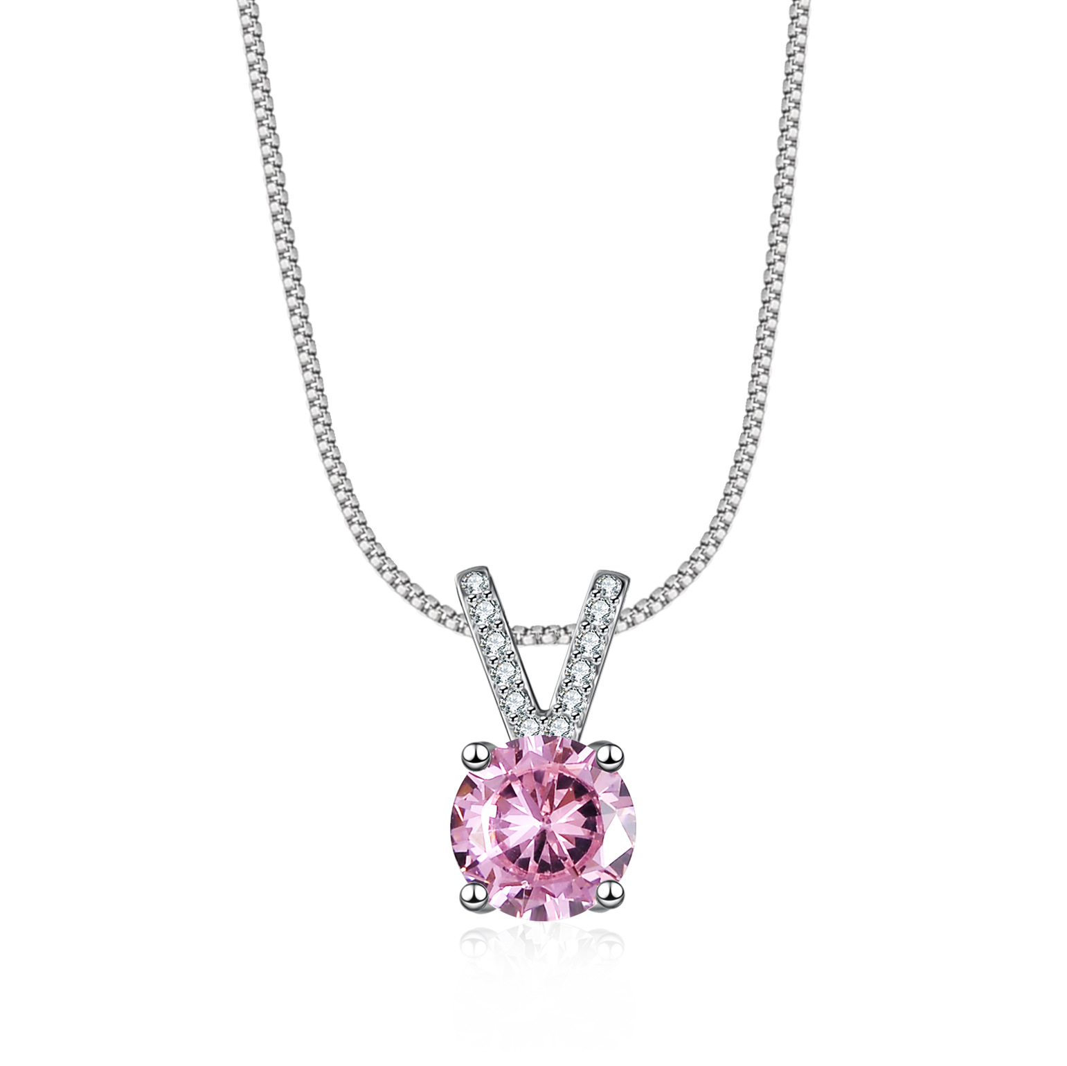 Cz Pink Colored Gem Sterling Silver Pendant Necklace