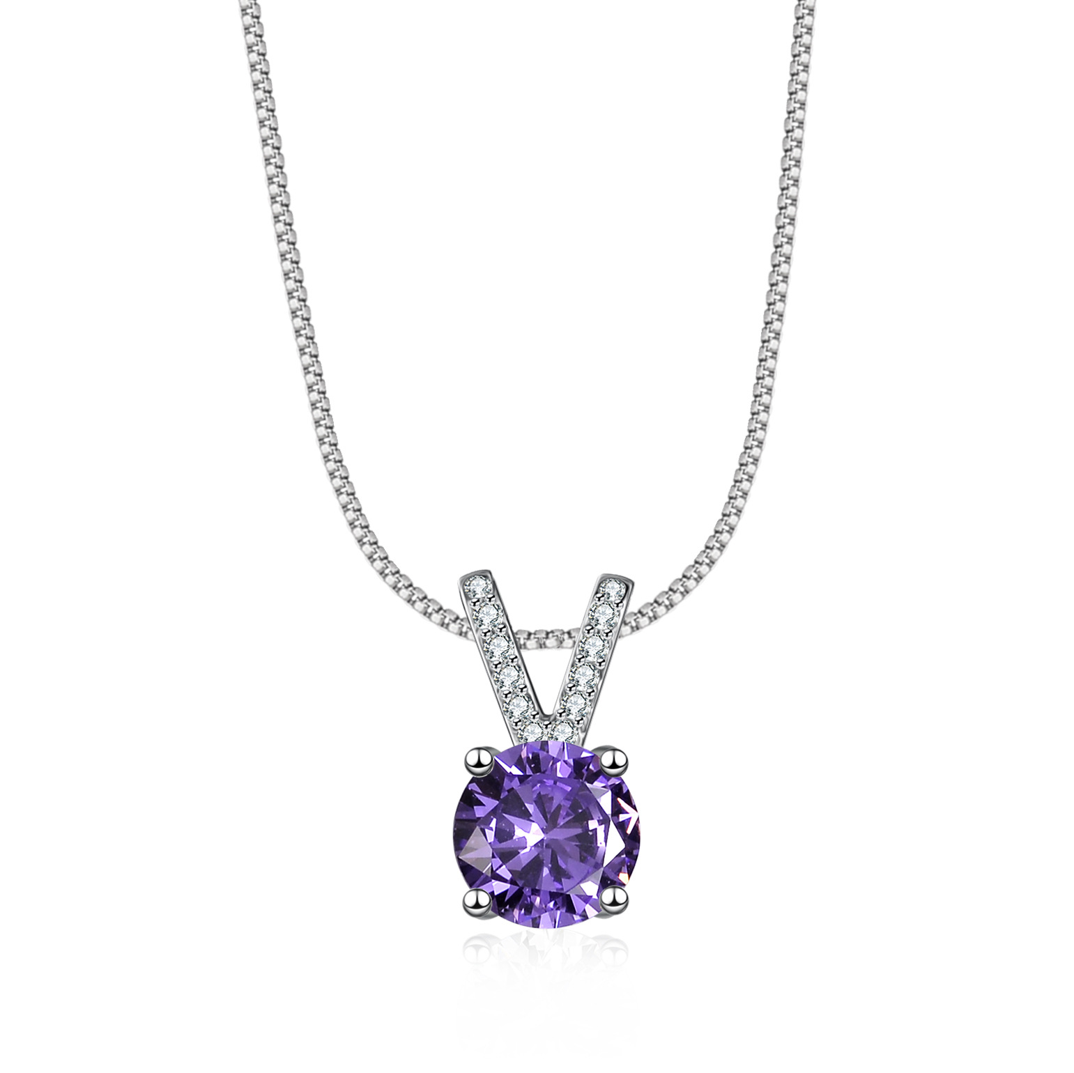 Cz Purple Colored Gem Sterling Silver Pendant Necklace